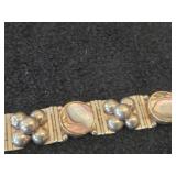 Vintage 58-grams (total) Taxco Sterling Silver Link Bracelet with Abalone Shell Inlays and Safety Chain 7-1/2' + Sterling Silver Link Bracelet with Decorative Square Panels 7-1/2'