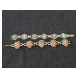 72-grams (total) Sterling Silver Bracelet with Turquoise Stones + Bracelet with Rhodoshrsite Stones