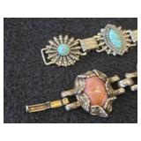 72-grams (total) Sterling Silver Bracelet with Turquoise Stones + Bracelet with Rhodoshrsite Stones