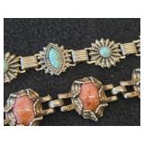 72-grams (total) Sterling Silver Bracelet with Turquoise Stones + Bracelet with Rhodoshrsite Stones