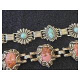 72-grams (total) Sterling Silver Bracelet with Turquoise Stones + Bracelet with Rhodoshrsite Stones