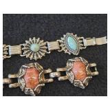 72-grams (total) Sterling Silver Bracelet with Turquoise Stones + Bracelet with Rhodoshrsite Stones
