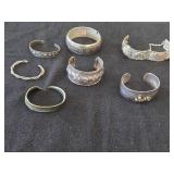 Lot of (7) Bracelets - Silver-tone Cuff Bracelets (x5) + Silver-tone Camel Hamsa Egyptian Metal Hinged Bracelet + Silverplate Bangle Bracelet