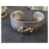 Lot of (7) Bracelets - Silver-tone Cuff Bracelets (x5) + Silver-tone Camel Hamsa Egyptian Metal Hinged Bracelet + Silverplate Bangle Bracelet