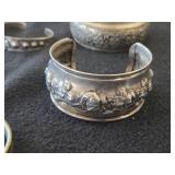 Lot of (7) Bracelets - Silver-tone Cuff Bracelets (x5) + Silver-tone Camel Hamsa Egyptian Metal Hinged Bracelet + Silverplate Bangle Bracelet