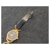 Gucci Ladies Wrist Watch with Gold Plated Case and Black Textured Leather Strap
