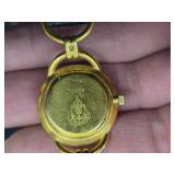 Gucci Ladies Wrist Watch with Gold Plated Case and Black Textured Leather Strap