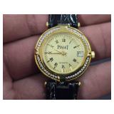 Piaget Ladies Quartz Wrist Watch with Black Leather Strap