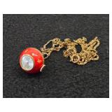 Geneve Ball shape Pendant Watch with 32' Chain (blue guilloche enamel with celestial stars)