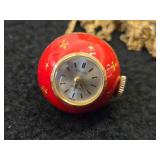 Geneve Ball shape Pendant Watch with 32' Chain (blue guilloche enamel with celestial stars)