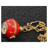 Geneve Ball shape Pendant Watch with 32' Chain (blue guilloche enamel with celestial stars)