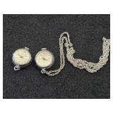 (2) Ornata Swiss Made Pendant Watches + (1) Chain 24' 925 Silver (4.5-grams)