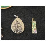 Lot of (9) Jewelry - Pendant (x4), Ship theme Pins (x4), House theme Pin (x1)