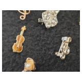 Lot of (9) Jewelry - (8) Music theme Pins + (1) Small Girl theme Pin with Gem and Pearl