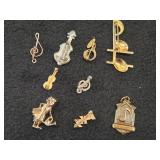 Lot of (9) Jewelry - (8) Music theme Pins + (1) Small Girl theme Pin with Gem and Pearl