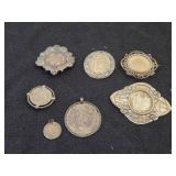 Jewelry - (2) Coin Pendants + (5) Coin Pins