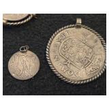 Jewelry - (2) Coin Pendants + (5) Coin Pins