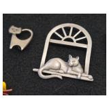 Lot of (8) Jewelry - Cat Coin Pouch, Cat Pins (x4), Dog Pin, Owl Pendant, Cat Pendant