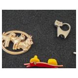Lot of (8) Jewelry - Cat Coin Pouch, Cat Pins (x4), Dog Pin, Owl Pendant, Cat Pendant