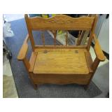 Vintage Oak Hall Bench / Telephone Chair with Lift-Top Storage