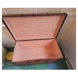 Vintage Style Wood Steamer Trunk Storage Chest w/ Leather Handles