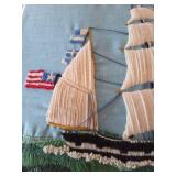 Vintage Nautical String Art Clipper Ship Textile Wall Hanging