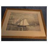 Framed Harbor Sailboat Museum Poster Coastal Nautical Wall Art