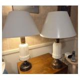 Pair of White Glass Brass Table Lamps With Shades See Photos