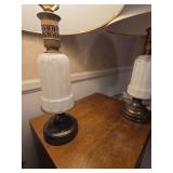 Pair of White Glass Brass Table Lamps With Shades See Photos