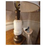 Pair of White Glass Brass Table Lamps With Shades See Photos