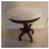 Round Marble Top Pedestal Accent Side Table Wood Base Vintage Style