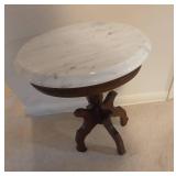 Round Marble Top Pedestal Accent Side Table Wood Base Vintage Style