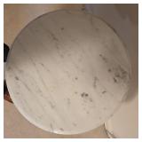 Round Marble Top Pedestal Accent Side Table Wood Base Vintage Style