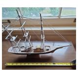 Vintage Wooden Model Schooner Ship Nautical Table Decor on Stand