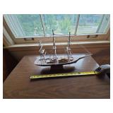 Vintage Wooden Model Schooner Ship Nautical Table Decor on Stand