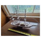 Vintage Wooden Model Schooner Ship Nautical Table Decor on Stand