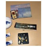 Asian Porcelain Koi Dish Assortment with Tile & Scenic Paper Ephemera