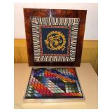 Pair of Framed Needlepoint Wall Art Geometric & Dragon Motifs
