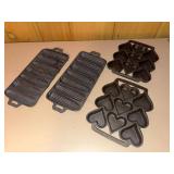 Unmarked Cast Iron Corn Stick & Heart Muffin Baking Pans Set