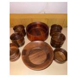 Vintage MCM Teak Dansk Salad Bowl and Burl Walnut Salad Bowl Set Wood Serving Bowls 8 Pc