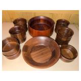 Vintage MCM Teak Dansk Salad Bowl and Burl Walnut Salad Bowl Set Wood Serving Bowls 8 Pc