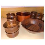 Vintage MCM Teak Dansk Salad Bowl and Burl Walnut Salad Bowl Set Wood Serving Bowls 8 Pc