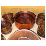 Vintage MCM Teak Dansk Salad Bowl and Burl Walnut Salad Bowl Set Wood Serving Bowls 8 Pc