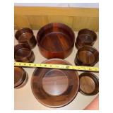 Vintage MCM Teak Dansk Salad Bowl and Burl Walnut Salad Bowl Set Wood Serving Bowls 8 Pc