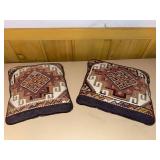 Pair of Turkish Kilim Style Accent Throw Pillows Woven Geometric