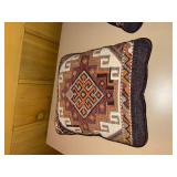 Pair of Turkish Kilim Style Accent Throw Pillows Woven Geometric