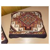 Pair of Turkish Kilim Style Accent Throw Pillows Woven Geometric