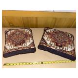 Pair of Turkish Kilim Style Accent Throw Pillows Woven Geometric