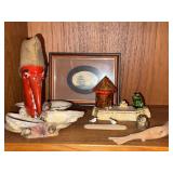 Lot of Assorted Vintage Coastal Decor Figurines Framed Ship Print