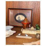 Lot of Assorted Vintage Coastal Decor Figurines Framed Ship Print